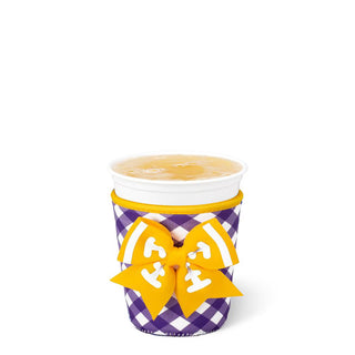 SWIG Small Gameday Gingham Purple+Yellow Iced Cup Coolie