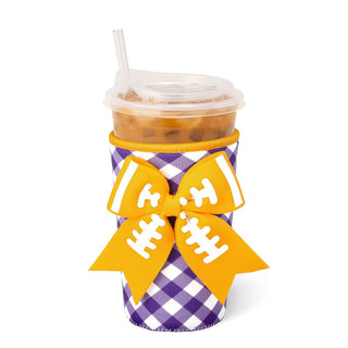 SWIG Medium Gameday Gingham Purple+Yellow Iced Cup Coolie