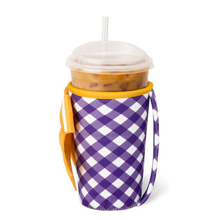 SWIG Medium Gameday Gingham Purple+Yellow Iced Cup Coolie