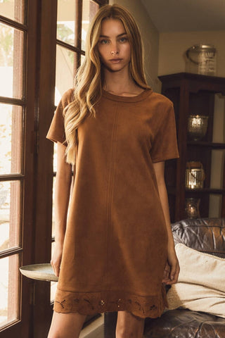 Cider Scalloped Suede Shift Dress