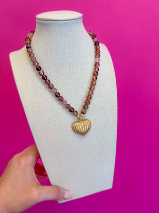 Beaded Heart Necklace - Brown