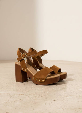 Retro Suede Platform Block Heel Sandals