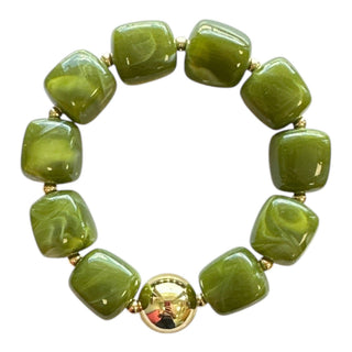 Olive Green Stretch Bracelet with Gold Statement Bead
