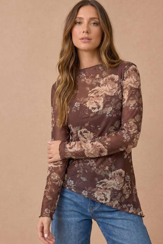 Leigh Ann Floral Asymmetrical Mesh Blouse