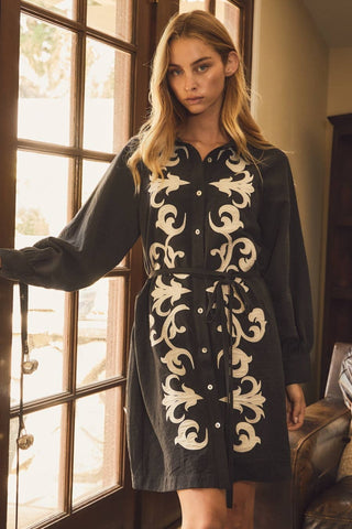Beth Embroidered Western Shirt Dress