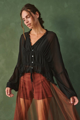 On the Rocks Black Ruffle Blouse