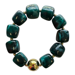Teal Stretch Bracelet with Gold Statement Bead