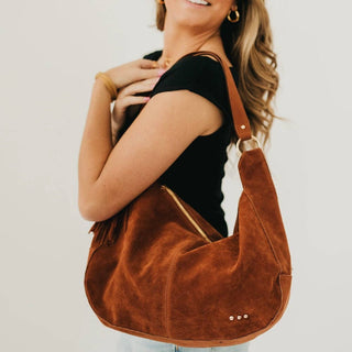 Hazel Chocolate Suede Hobo Shoulder Bag with Tassel