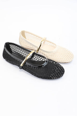 Millie Mesh Mary Jane Flats in Black