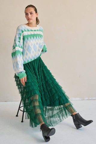 Evergreen Tiered Ruffle Maxi Skirt