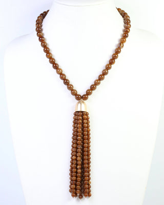 Mila Beaded Tassel Necklace Brown