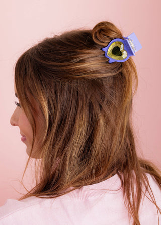 Purple w/ Yellow Heart Stone Claw Clip
