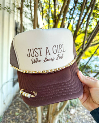 Just A Girl Who Loves Fall Trucker Hat with Chain