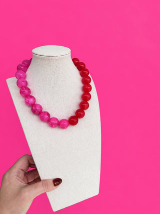 Pink + Red Bauble Bead Necklace