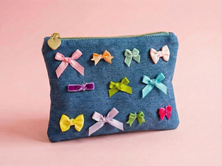 Denim + Bows Medium Soft Zipper Pouch