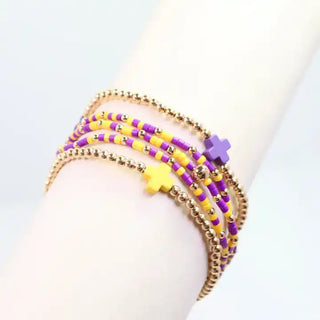 Felicity Beaded Cross Purple/Gold Bracelet Set