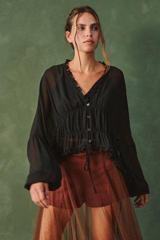 On the Rocks Black Ruffle Blouse