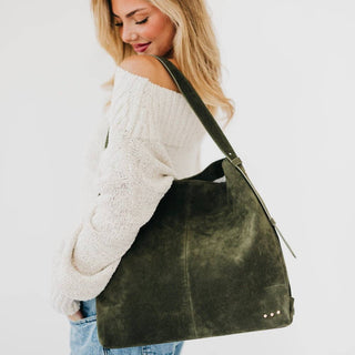 Evie Suede Hobo Shoulder Bag: Olive