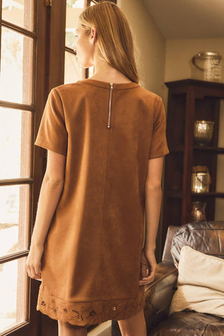 Cider Scalloped Suede Shift Dress
