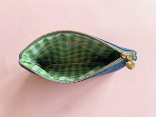 Denim + Bows Large Structured Zipper Pouch