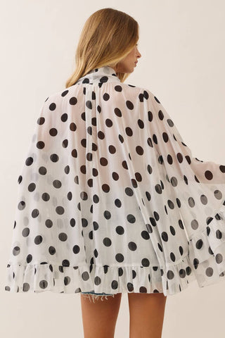 Paris Sheer Chiffon Ruffle Polka Dot Blouse