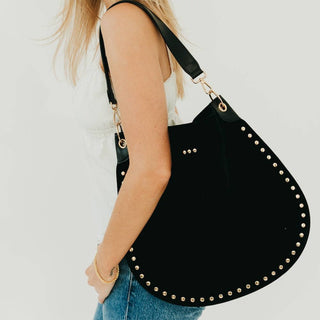 Rosalie Rivet Black Suede Hobo Bag