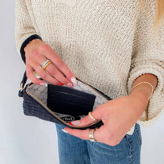 Suede Emma Woven Clutch Wristlet in Navy
