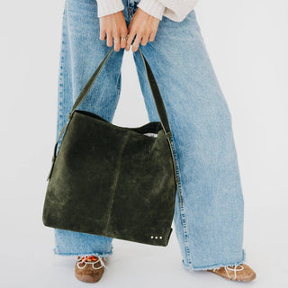 Evie Suede Hobo Shoulder Bag: Olive