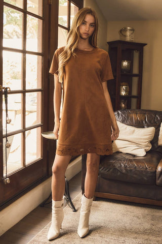 Cider Scalloped Suede Shift Dress