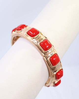 Allie Hammered Gold Stretch Bracelet in Red