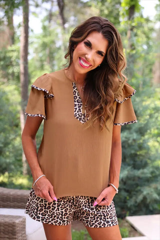 Ava Flutter Blouse in Safari Chic