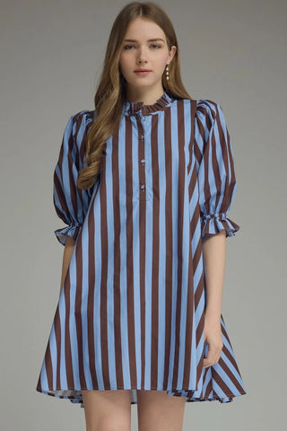 Luna Blue & Brown Striped Mini Dress