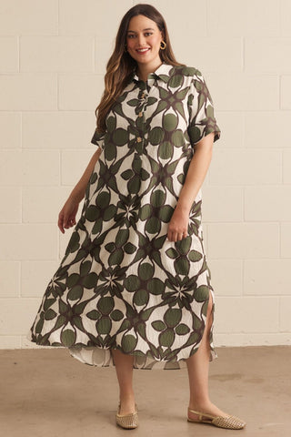 Mosaic Leaf Shirt Dress