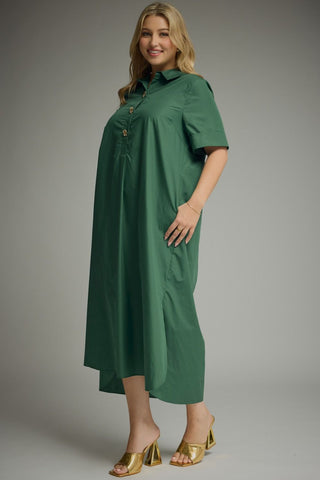 Hunter Green & Gold Midi Shirt Dress