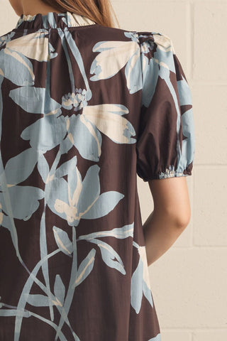 Ginny Brown & Blue Floral Midi Dress