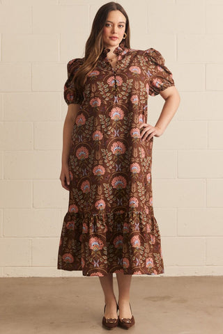 Delilah Chocolate Floral Eyelet Midi Dress