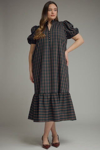 Nicole Green Plaid Midi Dress