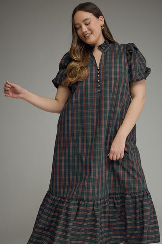 Nicole Green Plaid Midi Dress