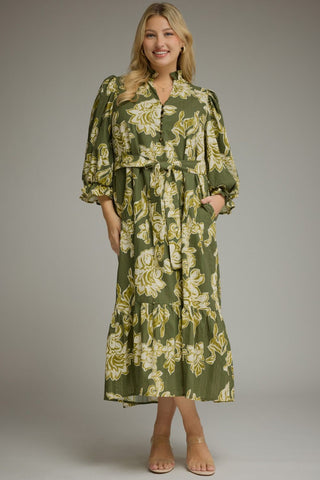 Olive Bloom Midi Dress