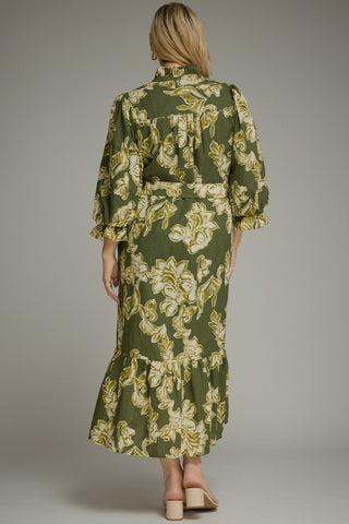 Olive Bloom Midi Dress