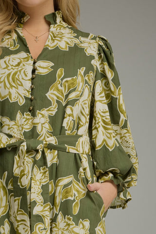 Olive Bloom Midi Dress