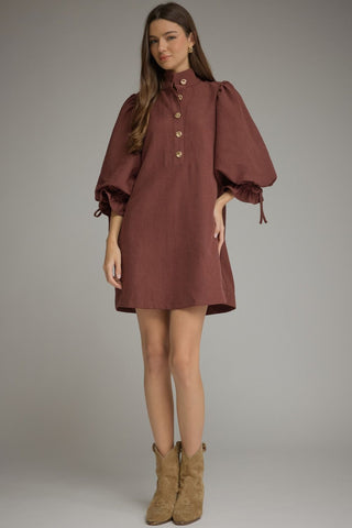 Merlot Fall Charm Balloon Sleeve Mini Dress