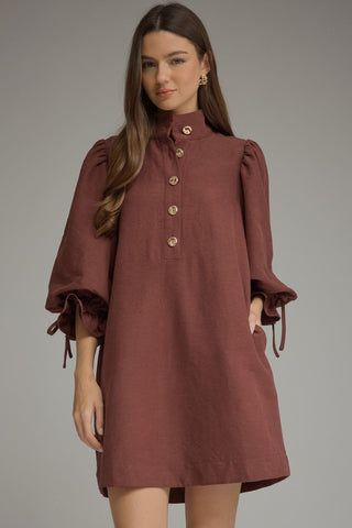 Merlot Fall Charm Balloon Sleeve Mini Dress