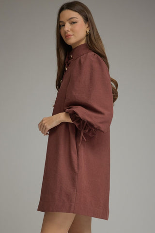 Merlot Fall Charm Balloon Sleeve Mini Dress