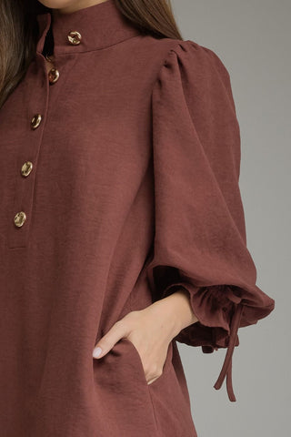 Merlot Fall Charm Balloon Sleeve Mini Dress