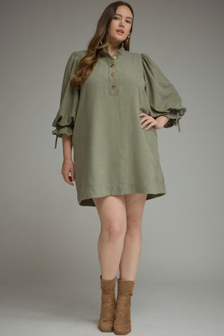 Olive Fall Charm Balloon Sleeve Mini Dress
