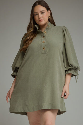Olive Fall Charm Balloon Sleeve Mini Dress