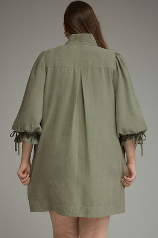 Olive Fall Charm Balloon Sleeve Mini Dress