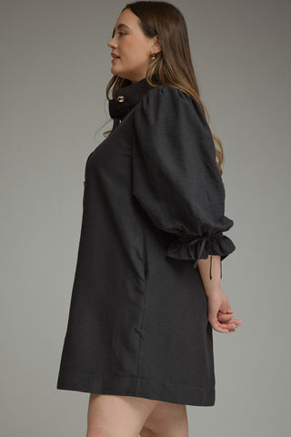 Black Fall Charm Balloon Sleeve Mini Dress
