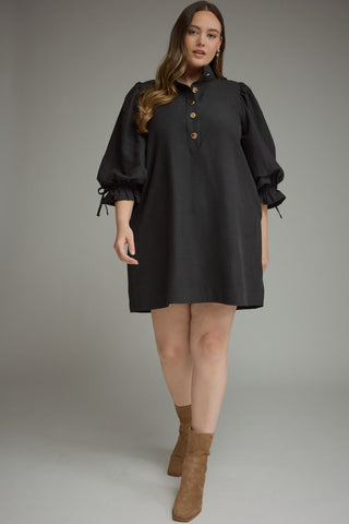 Black Fall Charm Balloon Sleeve Mini Dress